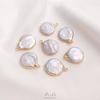 Natural Baroque Irregular Pearl Double Hole Rice Bead Flat Round Pendant for Handmade DIY Bezel Setting