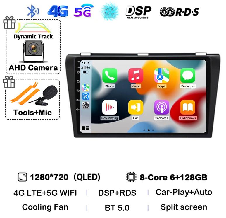 Android 14 Carplay Auto DSP Car Radio For Mazda 3 2003-2009 Mazda3 2din Multimidia Video Player Navigation GPS Stereo Head Unit