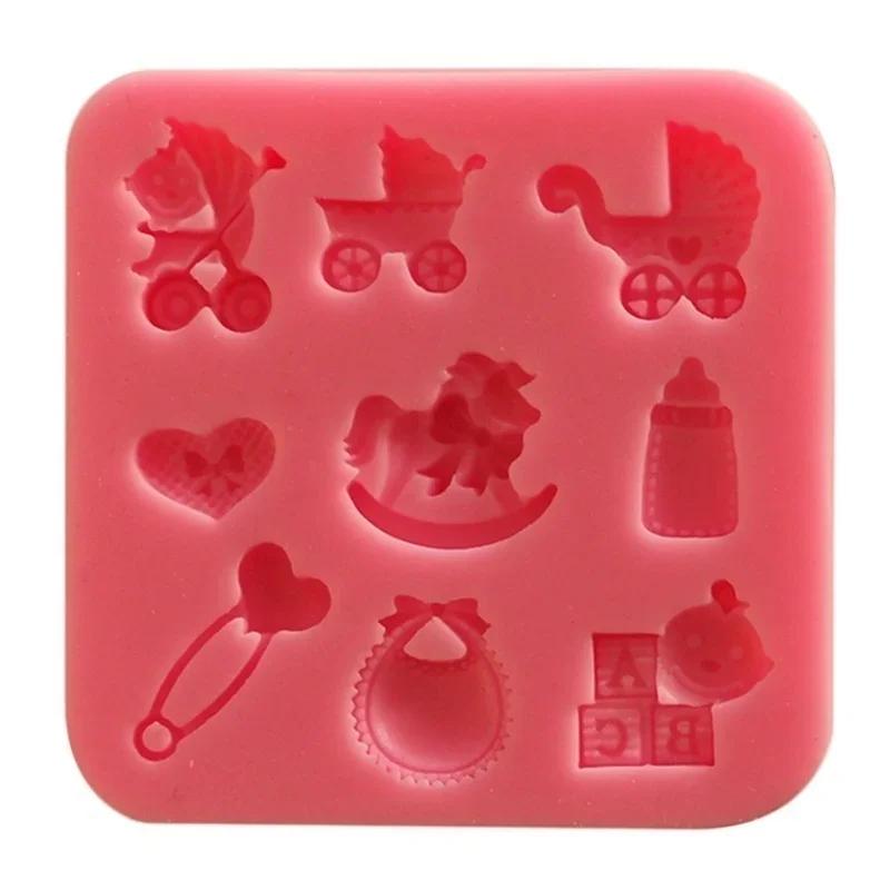 

Baking Molds DIY Flip Sugar Cakes Baby Carriages Baby Bottles Letters Trojans Toys Silicone Clay Mold Bakeware