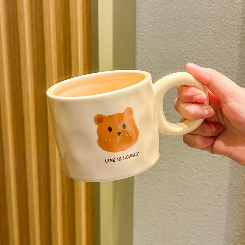 Cute milk fufu bear cup with spoon niche design couple ceramic mug appearance value home breakfast coffee cup