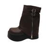 Fashion Punk Style Platform Thick Bottom Women Mordern Boots Fashion Button Combination Splicing Height Increase Short Booties