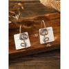 Vintage Metal Square Geometric Floral Carving Pattern Pendant Earrings Suitable For Women's Jewelry