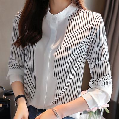 Frühling Langarm Gestreiftes Blusenshirt Damen Tops J218