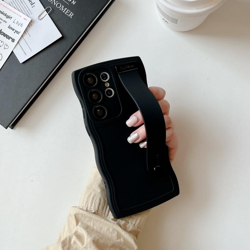 Lockige Wellen-Handgelenkband-Halterung Hülle Für Samsung S25 Edge S24 S23 S22 Ultra Plus FE A56 A36 A26 A16 A55 Süßes Weiches Silikon Cover Galaxy A56