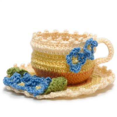 Tasse à thé tricotée à fleurs au crochet avec hortensia, kit d'artisanat fait main, 6001001
