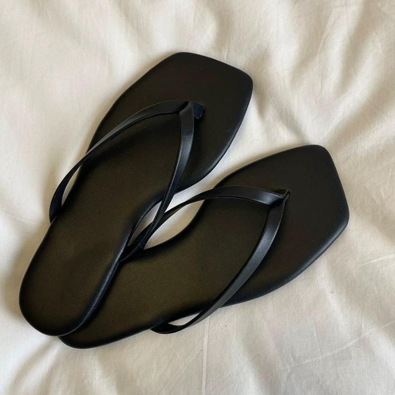 

Square Toe Clip-Toe Flip-Flops Summer New Soft-Sole Anti-Slip Wear-Resistant Flat Beach Shoes 36 чёрный