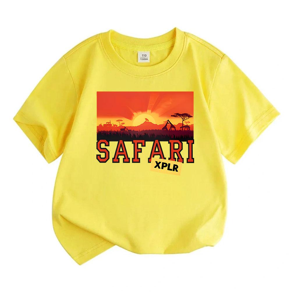 Kids Boys Girls Crew Neck Short Sleeve 100% Cotton T-Shirt, African Safari Savannah Sunset Graphic Casual Tees for Children Summer Soft Breathable Top