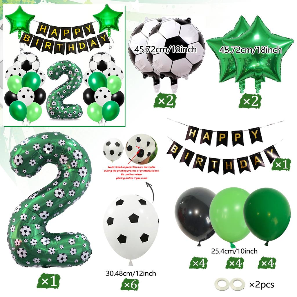 Football Number Balloon Set 0-9 Pentagram Balloons Happy Birthday Banner for Football Themed Birthday Party Decoration