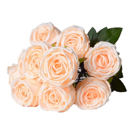 10 Heads Artificial Rose Flower Realistic Faux Silk Long Stem Rose Bouquet with Leaf for Home Kitchen Office Wedding Party Decoration