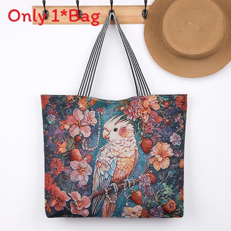 Elephant Hello Kitty Butterfly Embroidered Canvas Tote Bag With Seamed Stitching For Daily Use