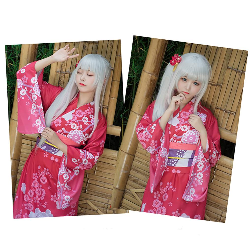 [Milky Time] Eromanga Sensei Izumi Sagiri Yukata Cosplay Costume with Wig, Red, Halloween, Kimono