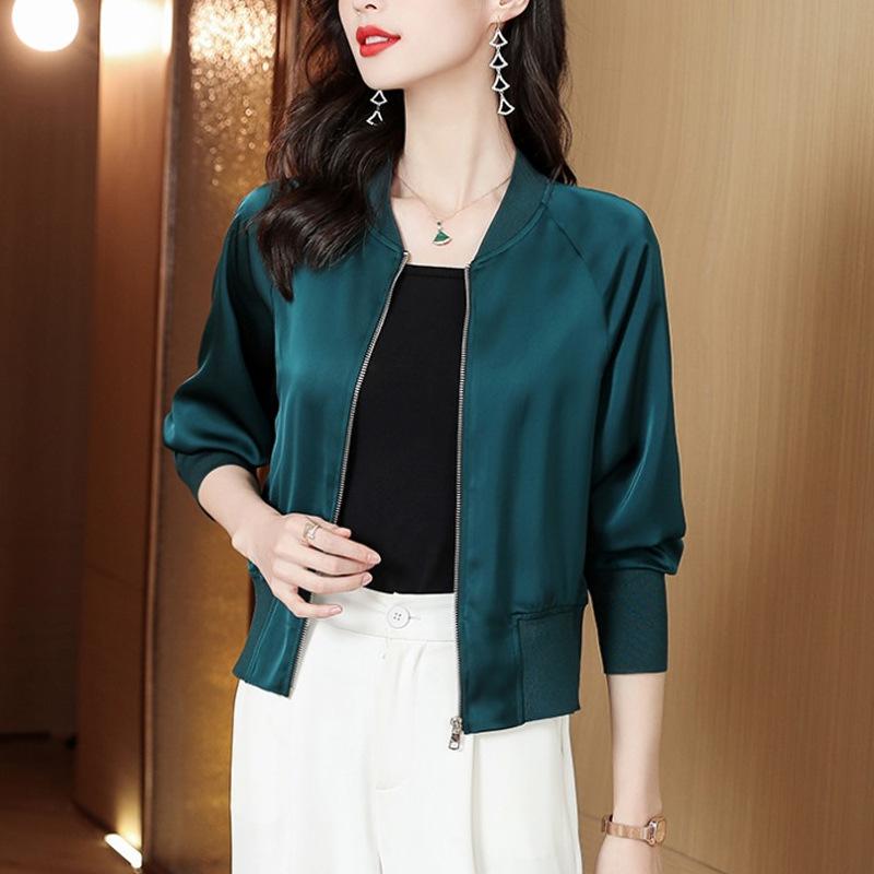 Satin Loose Short Jacket for Women In Spring and Summer New Sun Protection Clothes Baseball Jacket Cardigan Versatile Exterior