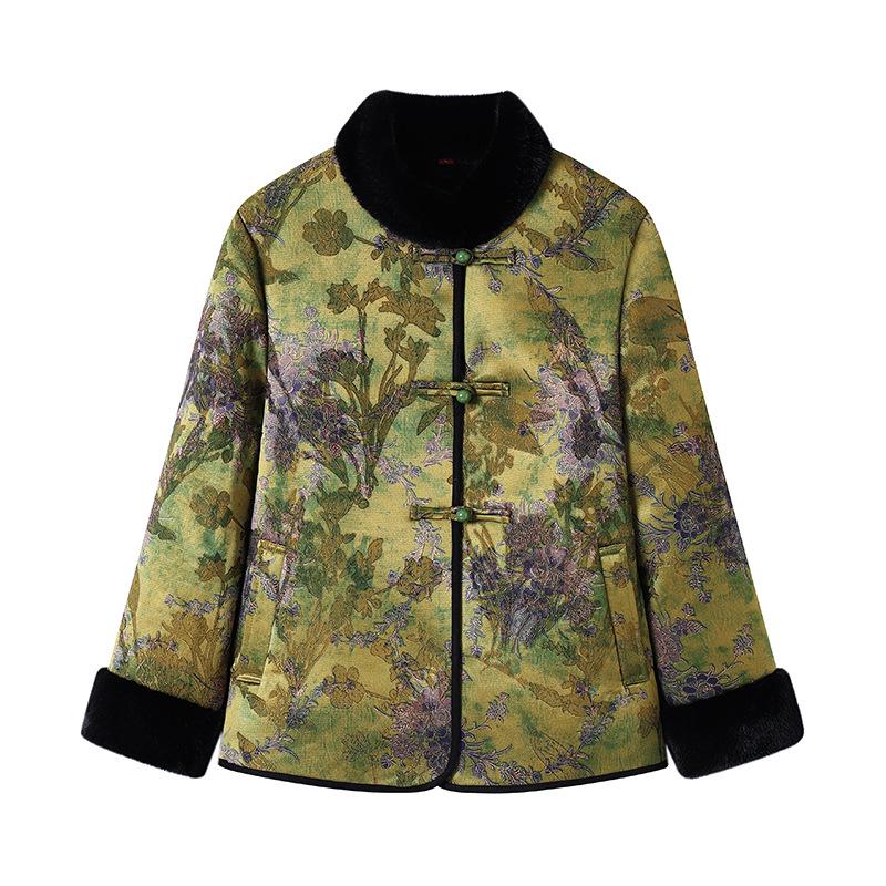 Women's Fleece-Lined Tang Suit Jacket: Winter Warmth for Elderly Ladies