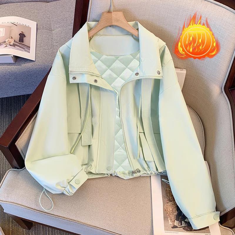 Giacca Corta con Cappuccio Donna Primavera Autunno Lady Larga Sottile Giacca da Lavoro Top Monocolore Casual Studente Zip Capospalla