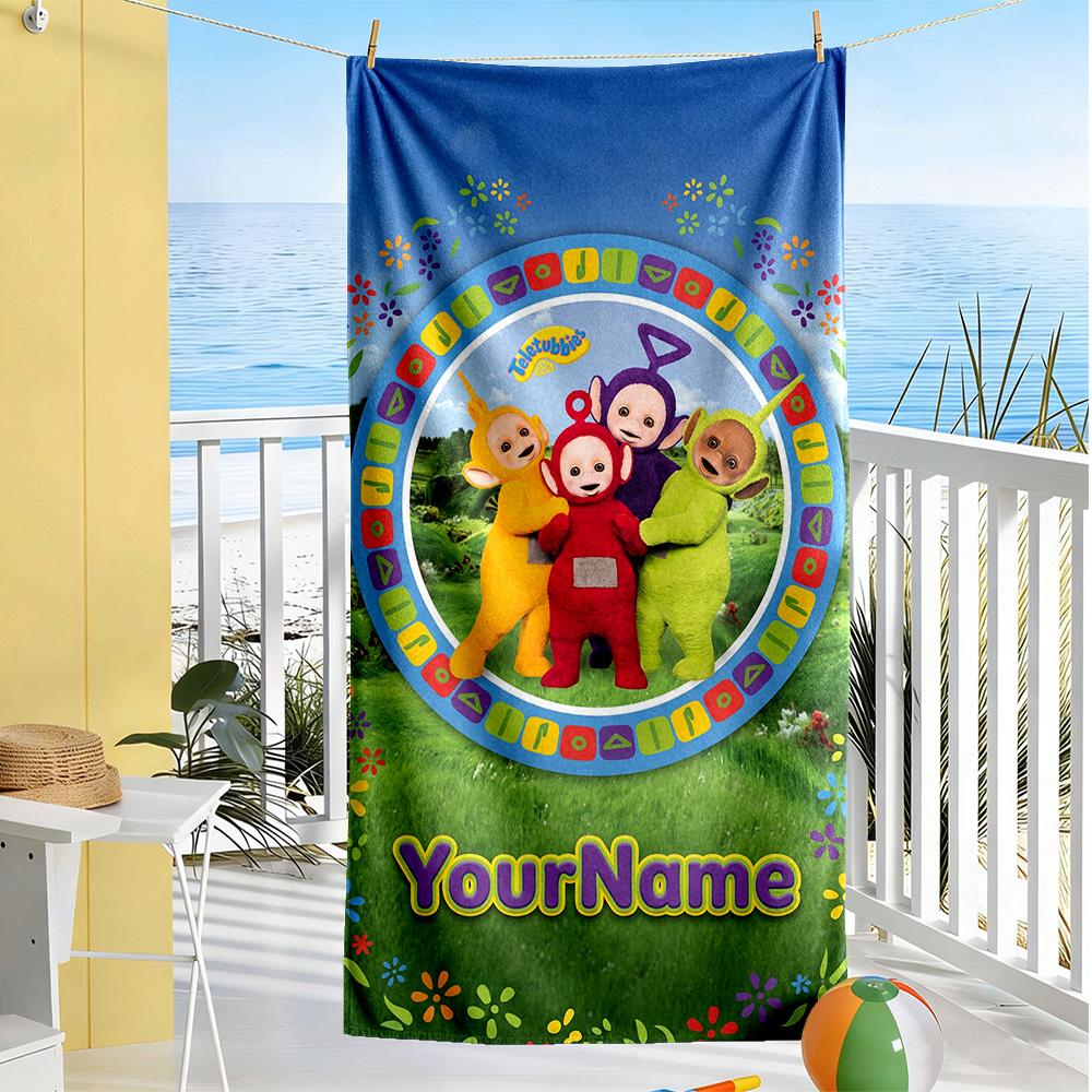 Teletubbies Customizable Name Beach Towel Soft Durable Quick-Dry Suitable for Swimming Gym Camping Yoga Vacation