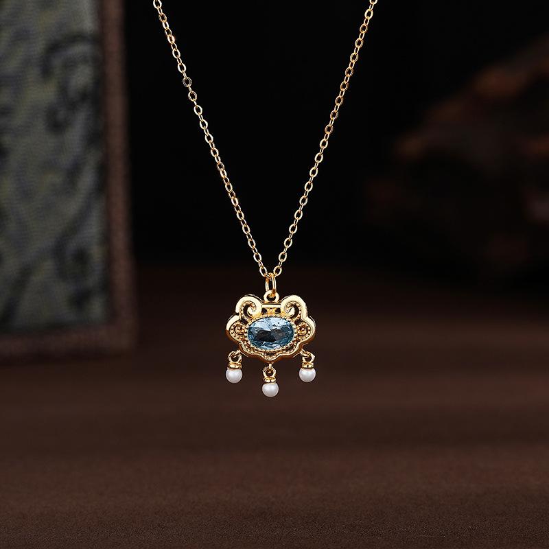 Pearl Tassel Ruyi Lock Necklace New Chinese Style Versatile Style Clapbone Chain