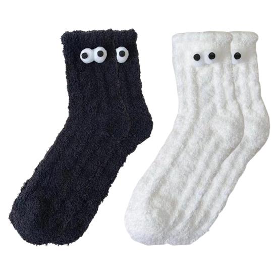 

2 Pairs Funny Fluffy Socks Fuzzy Warm Sleep with Big Eyes Women Socks Winter Cozy Thick 2pair черный белый