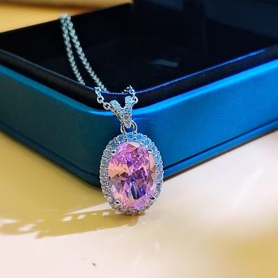 Egg Shaped Colored Gemstone High Carbon Diamond Pendant Necklace Women's Fashion Exquisite Oval Zircon Clavicle Chain Jewelry