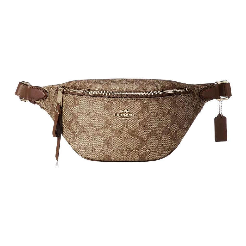New COACH Coated Canvas With Leather Sling Bag, Shoulder Bag, Crossbody Bag, Fanny Pack Tubas Unisex Brown 48740-IME74
