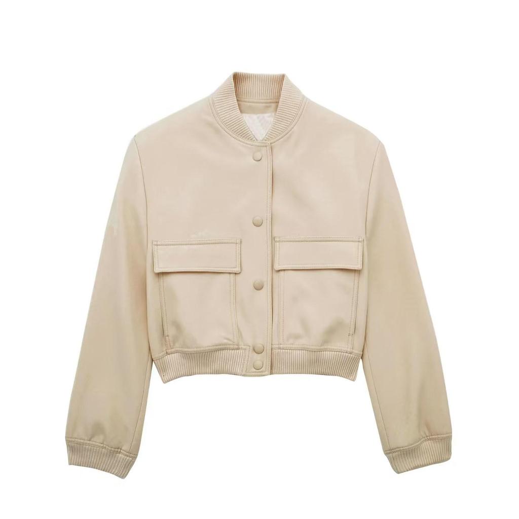 Summer 2024 Women's European-American Style Bomber Jacket with Large Pockets