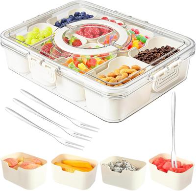 Snackbox Behälter, Tragbare Snackbox 8 Fächer Getrennte Servierschale mit Deckel und Griff, Klarer Aufbewahrungs-Organizer für Obst Süßigkeiten Nüsse Gemüse
