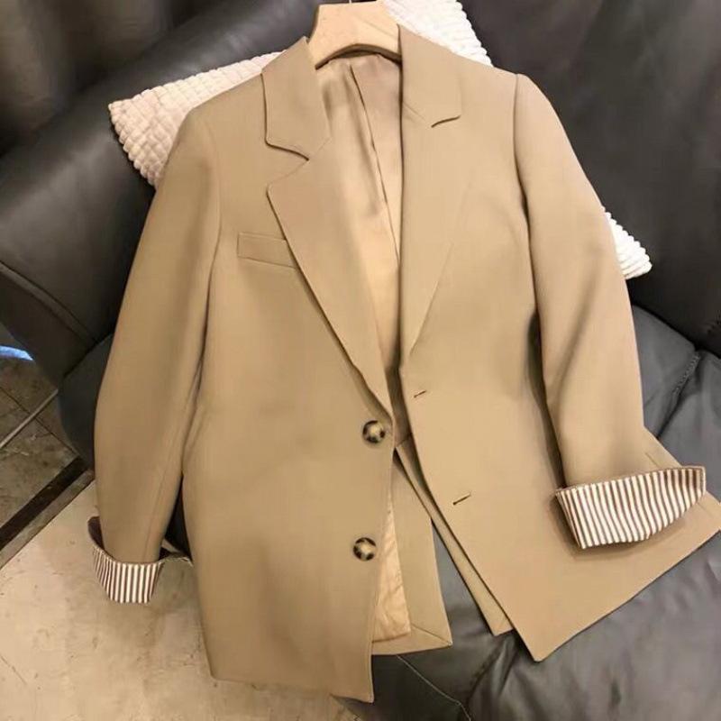 Casual Blazer Women's New Korean Style Spring and Autumn Loose Women's Khaki Small Suit Women's Black Autumn and Winter
