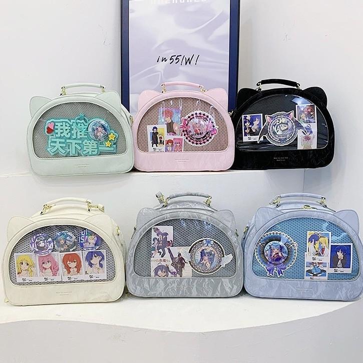 Cute Head Cat Semicircular Backpack With Transparent Layer To Badges Hold