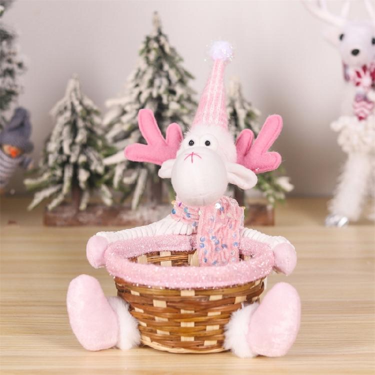 Elegant Bamboos Round Baskets Holiday Bamboos Basket with Figurine Doll for Christmas Snacks and Gift Storage