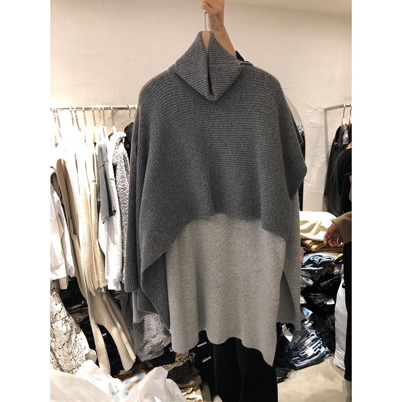 2024 South Korea Women's High Collar Shawl Cape: Cozy Knitted Winter Cloak