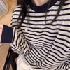 {Korean Velvet 70 Cotton 30 Polyester} Striped Contrasting Color Crew Neck Sweater New Explosion In Autumn Loose Casual Style