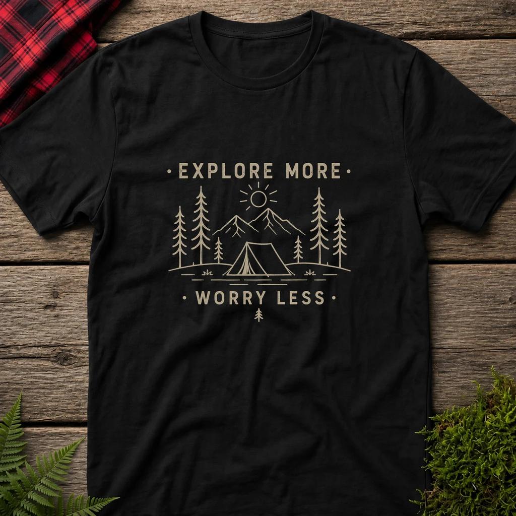"Explore More, Worry Less" Outdoor Adventure T-shirt