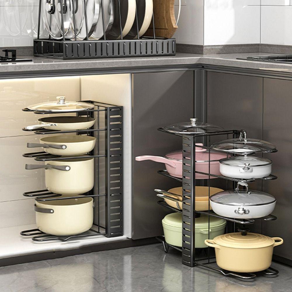 Adjustable Pots and Pans Organizer Rack Metal Pot Rack Organizer Pot Cover Storage Rack  for Home
