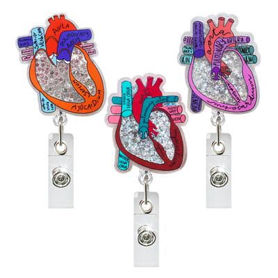 Acrylic Quicksand Heart Rotating I.D. Badge Holder Retractable Badge Reel Gift for Doctor Nurse Teacher Student