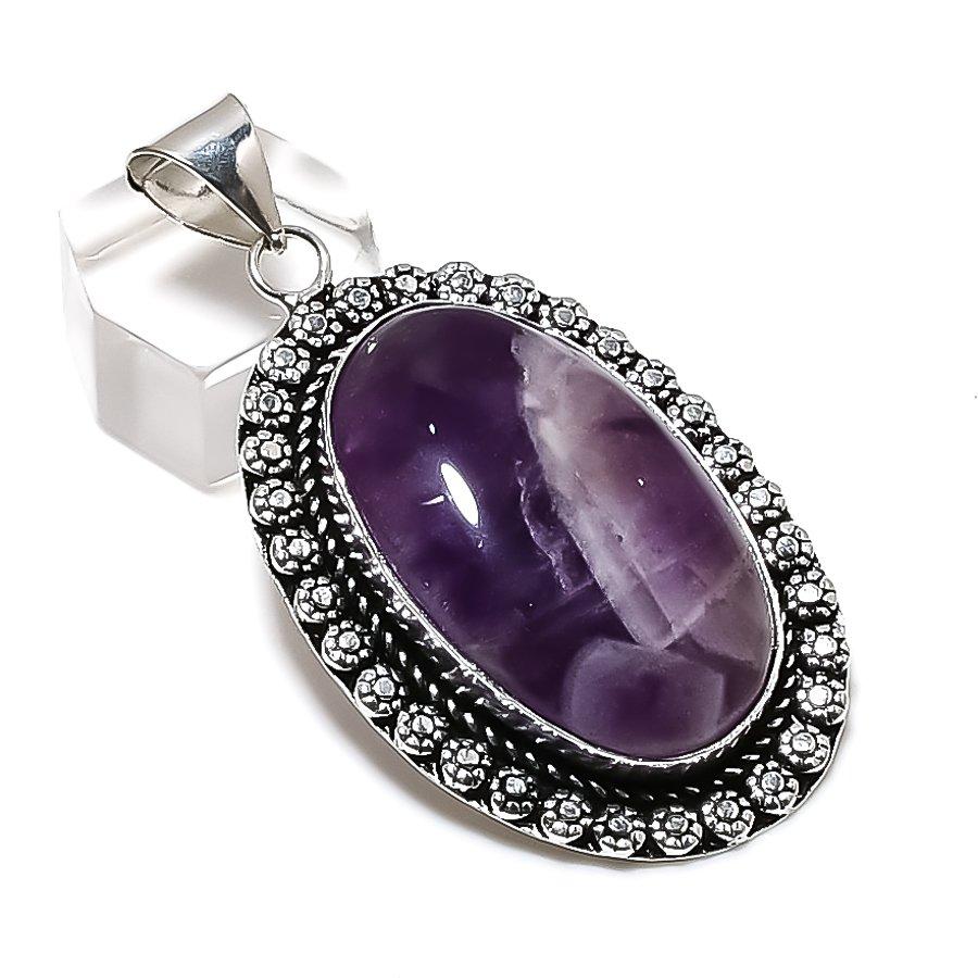 Natural Chevron Amethyst Gemstone 925 Sterling Silver Jewelry Pendant 2.36  ETC-14199