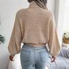 Women Loose Knit Turtleneck Sweater Long Sleeve All Match Fall Winter Mixed Color Lantern S-L