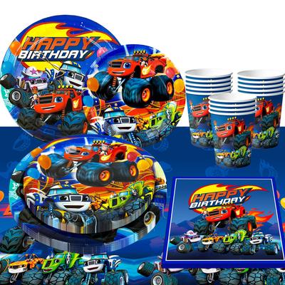 Monster Truck Birthday Party Supplies,Monster Truck Tableware-Monster Trucks Birthday Plates Tablecloth,Monster Truck Party Supplies for Kids