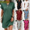 Fashion Summer Spring Solid Color Print Short Sleeve V-Neck Casual Dresses International Design