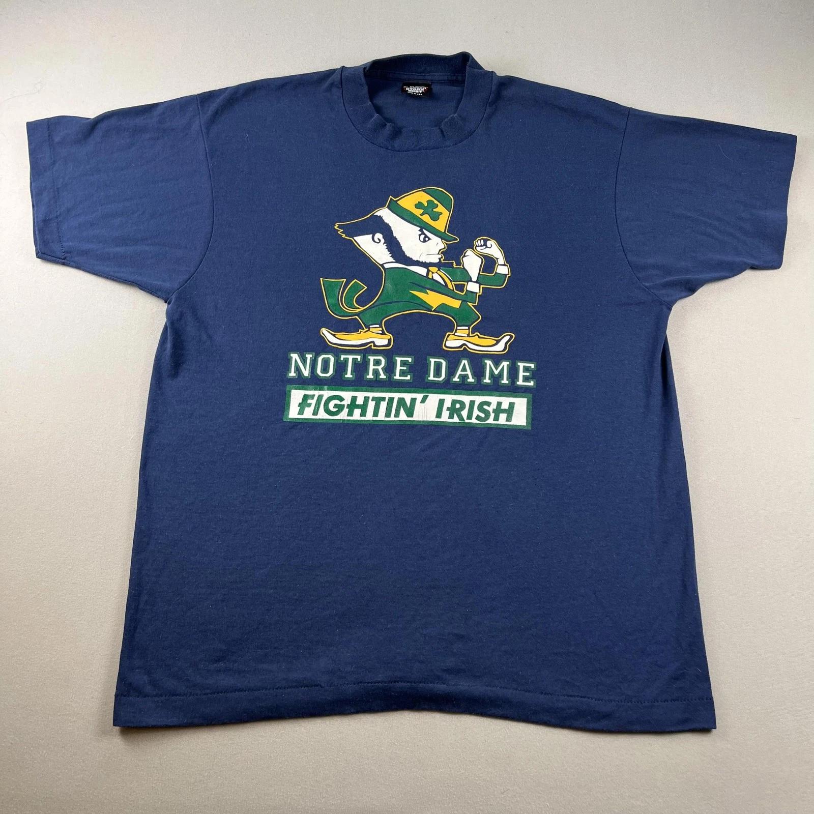 Vintage Notre Dame Fighting Irish T-Shirt Mens XL Navy Blue University USA 80s L
