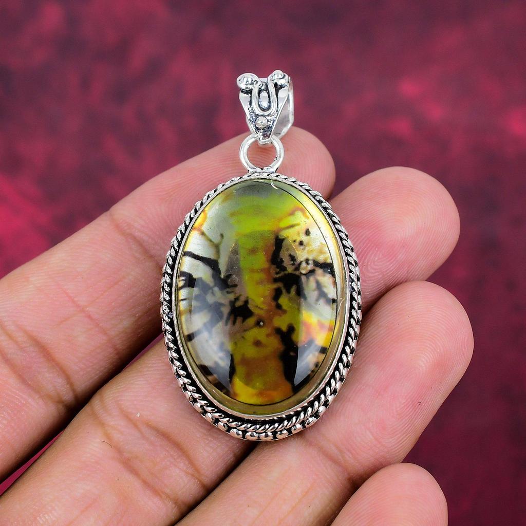 Russian Dendritic Pendant, 925 Solid Sterling Silver Jewelry, Gemstone Pendant, Gift For Her Handmade Dainty Jewelry