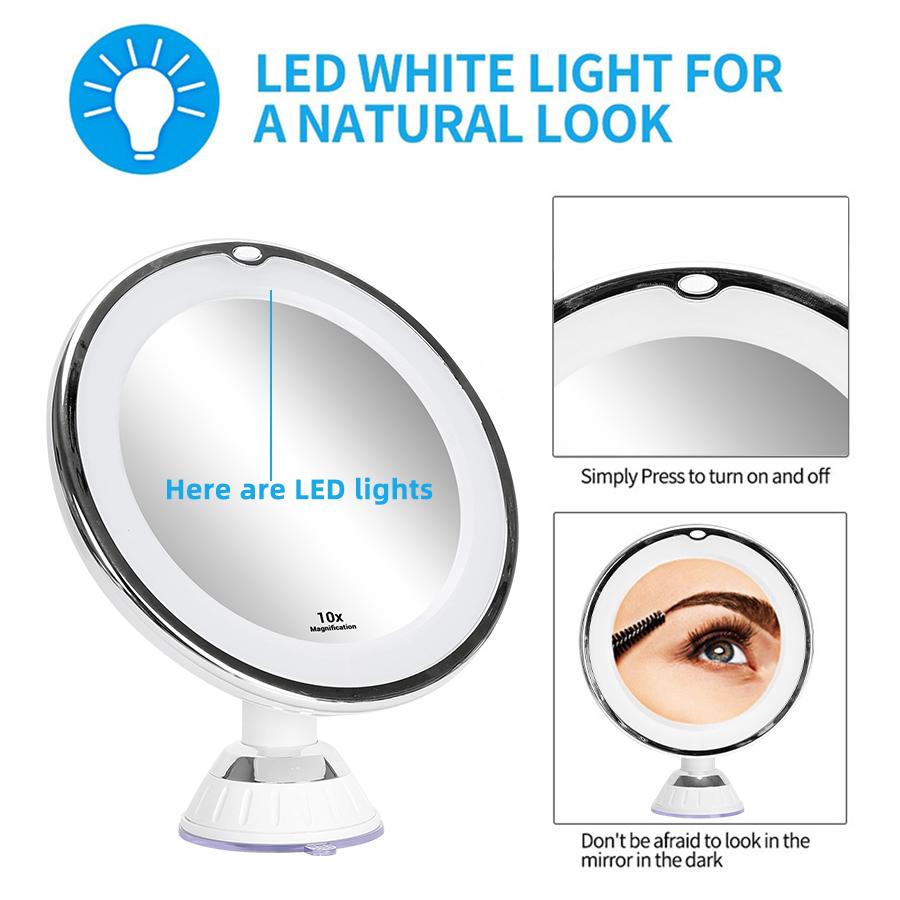 Flexible 10x Magnifying Mirror LED LightingTouch Screen Portable Dressing Table Makeup USe AAA Dry Battery