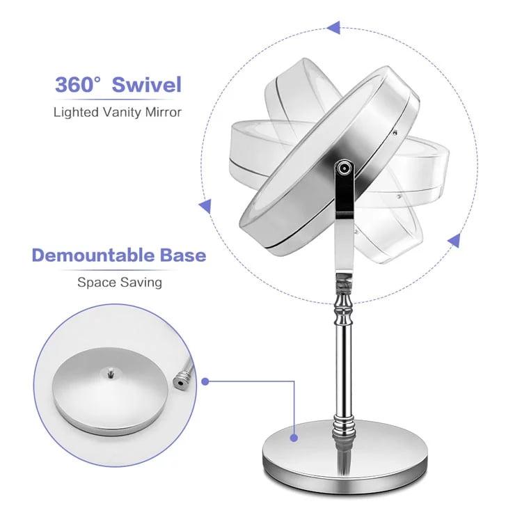 Pocket Rechargeable Magnifying LED Makeup Mirror with 360 Rotation and Adjustable Height