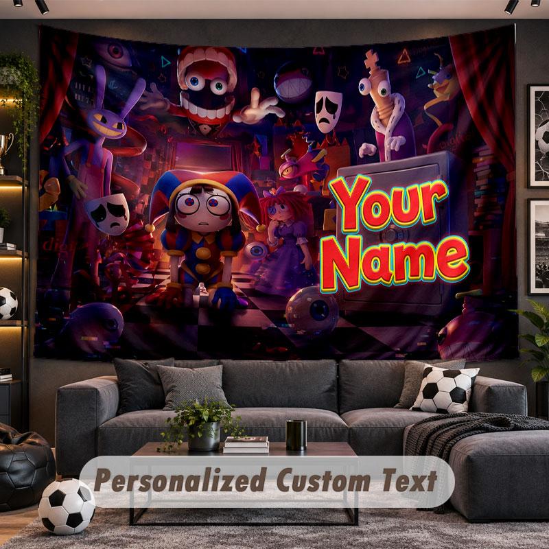 Wall Hanging Tapestry Custom NameThe Amazing Digital Circus Pattern Personalized Printed Fabric Wall Decor