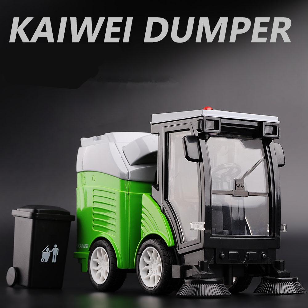 Alloy Sweeper Model Diecast Road Cleaning Refuse Bin Classification Sanitation Vehicles Car Model Sound and Light Kids Gifts