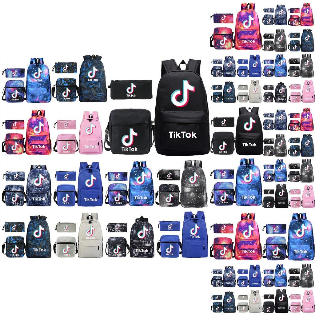 3pcsset Tok Tik Blue Galaxy Backpack Schoolbag Shoulderbag Pencilbag Kids Women