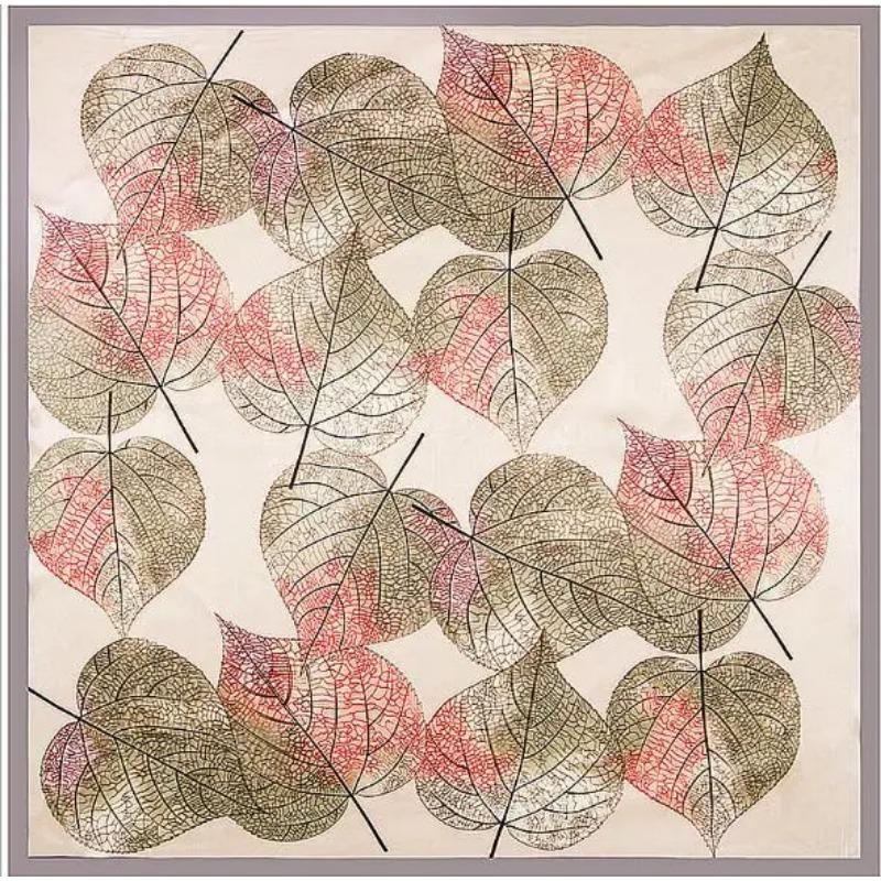 90*90cm Square Silk Scarf Women Big Size Leaves  Printed High Quality Shawl Hijab Ladies Scarves Wraps