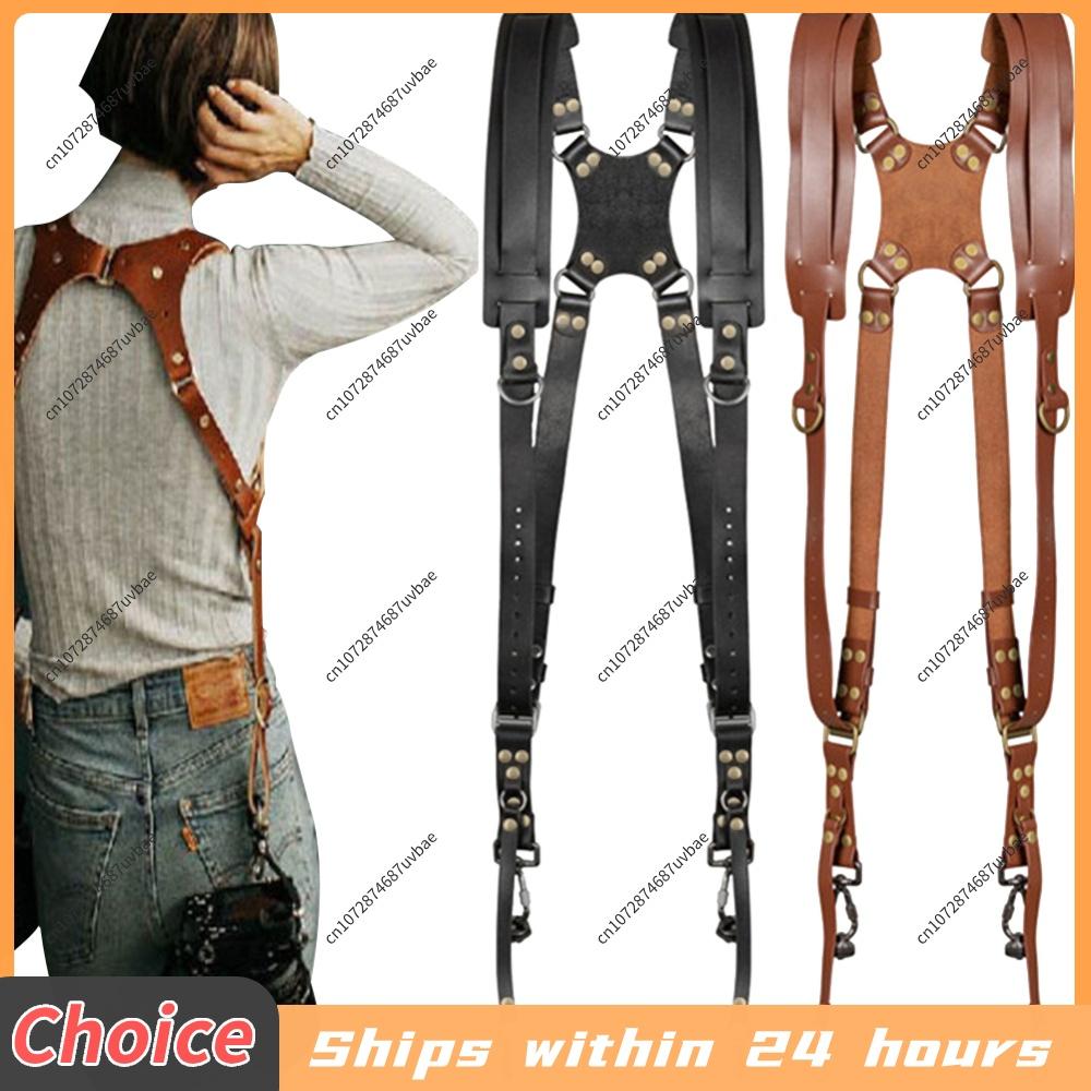Universal Dual Camera Leather Strap Double Cameras Washable Harness Adjustable Carry Shoulder Straps For DSLR/SLR Cam Accessorie