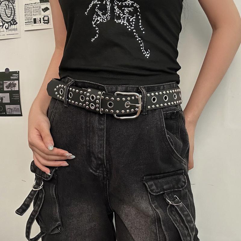 American Retro Leather Rivet Belt with Unique Design and Cool Style Waist Chain