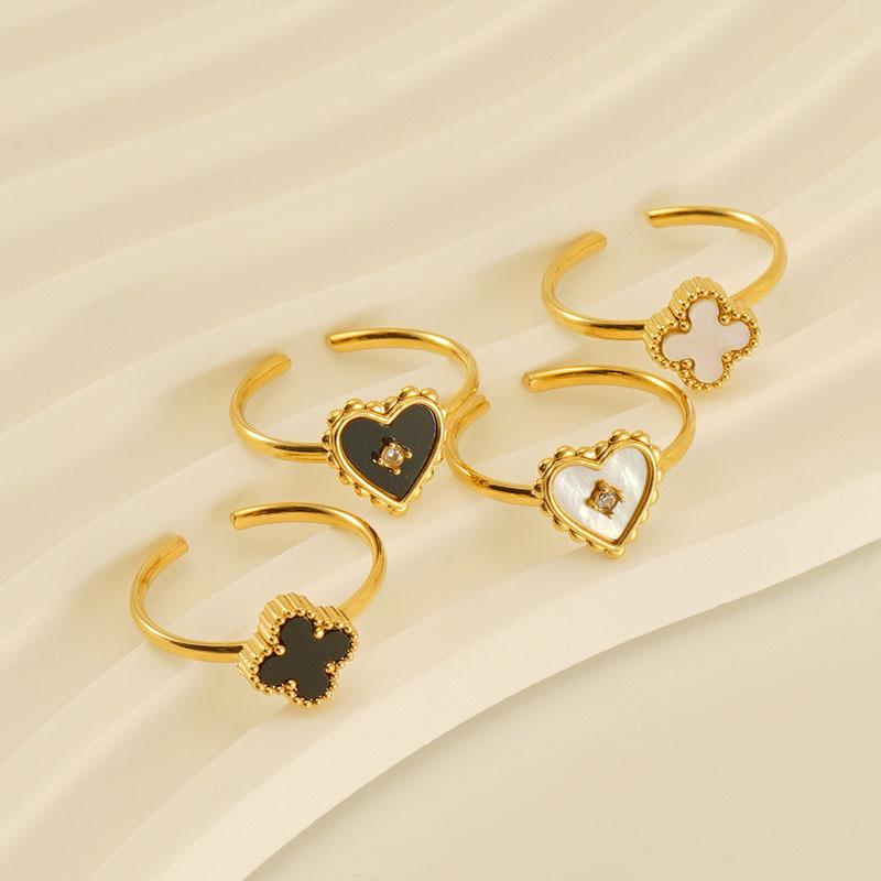 8K Love Open Ring Women's Niche High-end Four-leaf Clover Adjustable Ring 2026