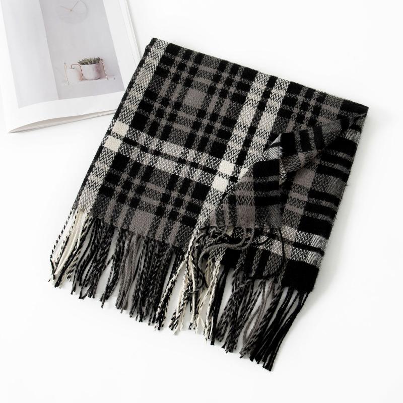 British Plaid Scarf Women's Autumn and Winter New Versatile Couple Long Warm Double Sided Thickened Retro Scarf