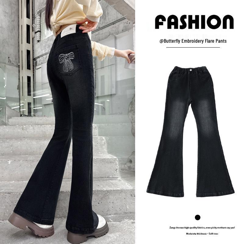 

Girls Flared Jeans with Bow - Autumn 2025 Fashion 130 cm чёрный